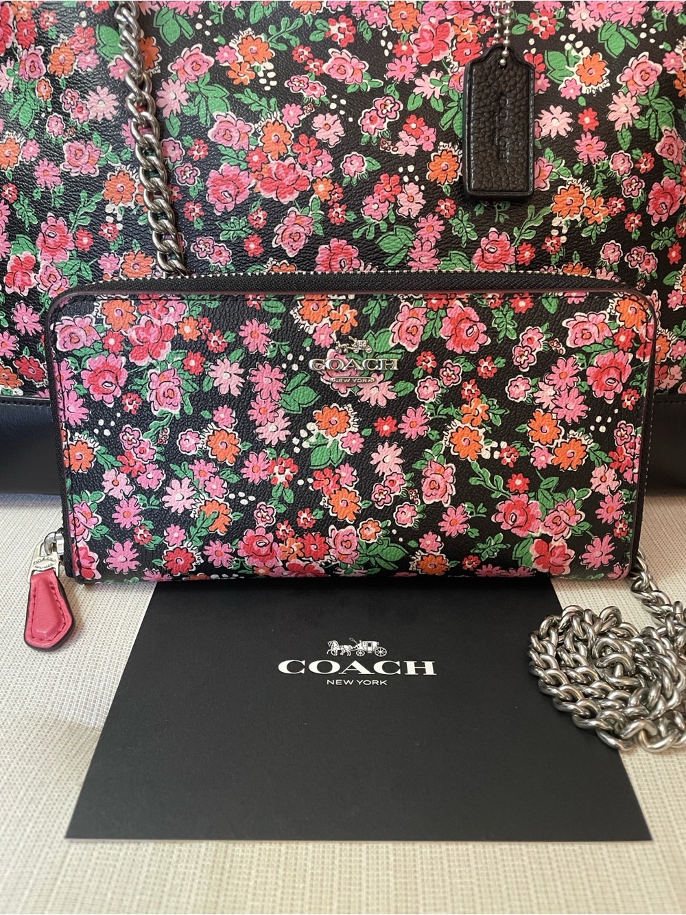Coach Sierra Posey Cluster Floral Satchel, Wallet & Silver Crossbody Chain Set - Picture 11 of 17